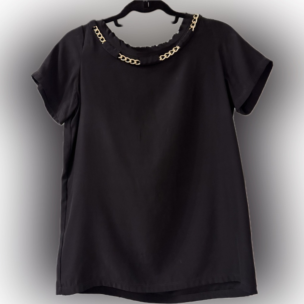 AKA New York silk blouse with gold chain detail